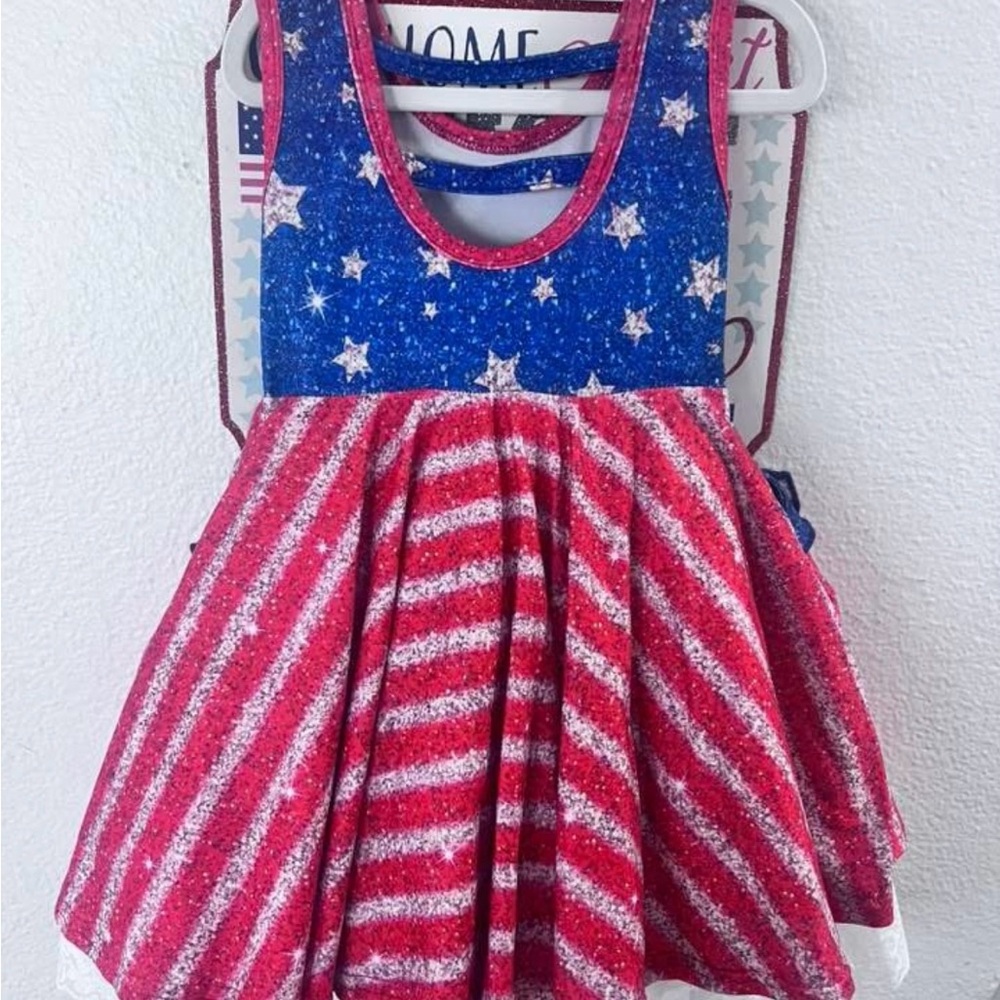 Pipsqueak boutique Patriotic Star and Stripe Dress size 5t 4th July Girls Flag - Picture 2 of 3